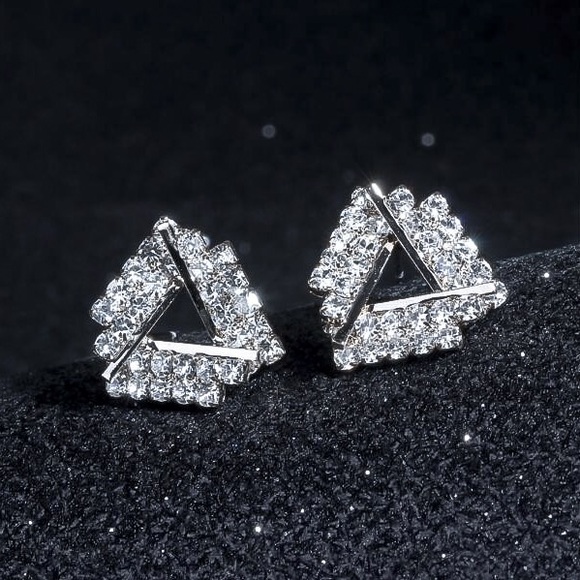 Jewelry - Silver Crystal Triangle Stud Earrings